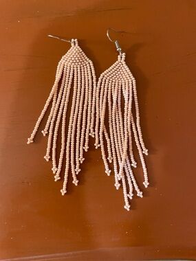 Beaded Fringe Drop Earrings - Pink